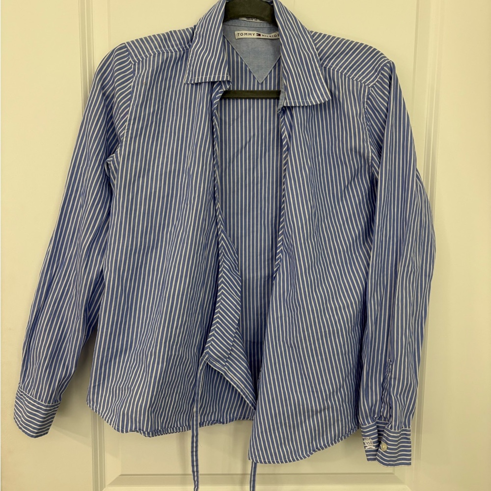 Tommy Hilfiger wrap shirt white/blue striped W(6)